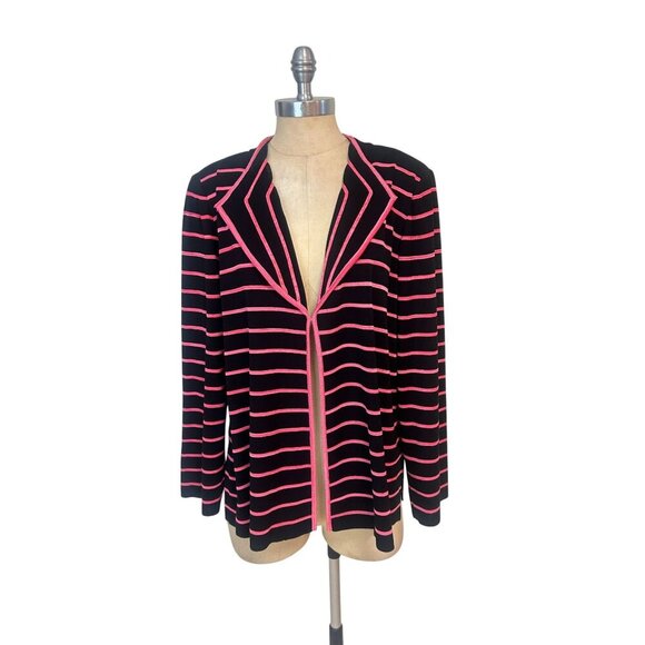 Ming Wang Black and Pink Striped Open Front Blazer 1X - Picture 1 of 5